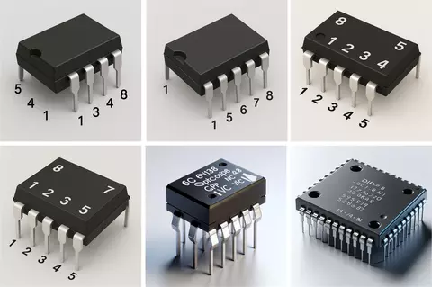 Image of six mutated integrated circuit chips made by artificial intellegence