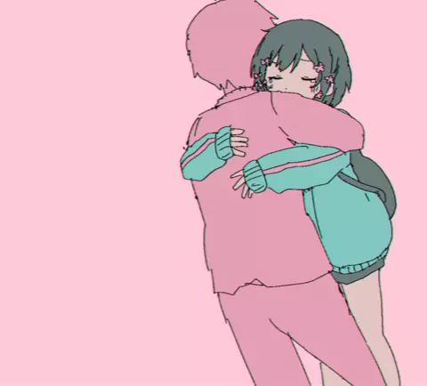 Anime characters hugging